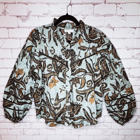 Jennifer & Grace Tops - Robin’s Egg Blue Paisley Balloon-Sleeve Blouse